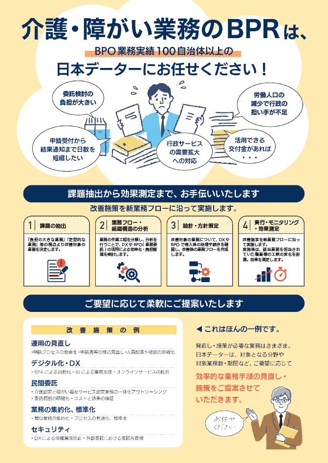 業務を可視化し、職員の負担を削減！介護・障がい業務のBPR支援サービス
